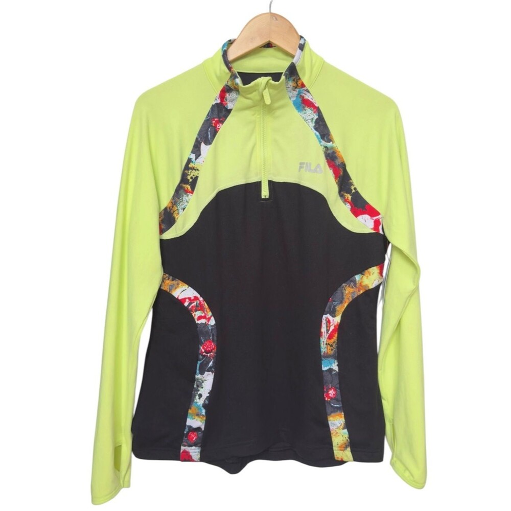 FILA Sport Running Lime Green Retro Style Pullover Layer Top. Large. NEW.